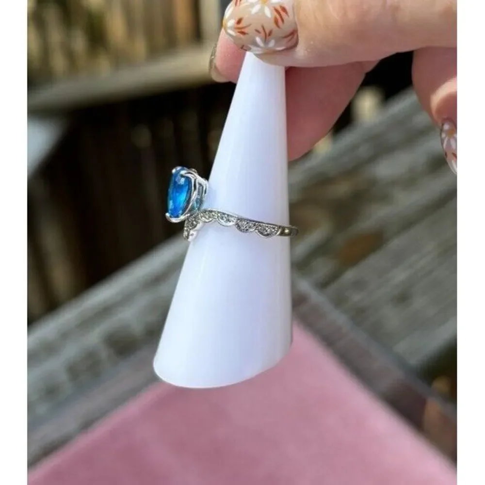Bomb Party Ring RBP2940 Sz 6 LC Blue Zircon On Rhodium‎ Plated Band